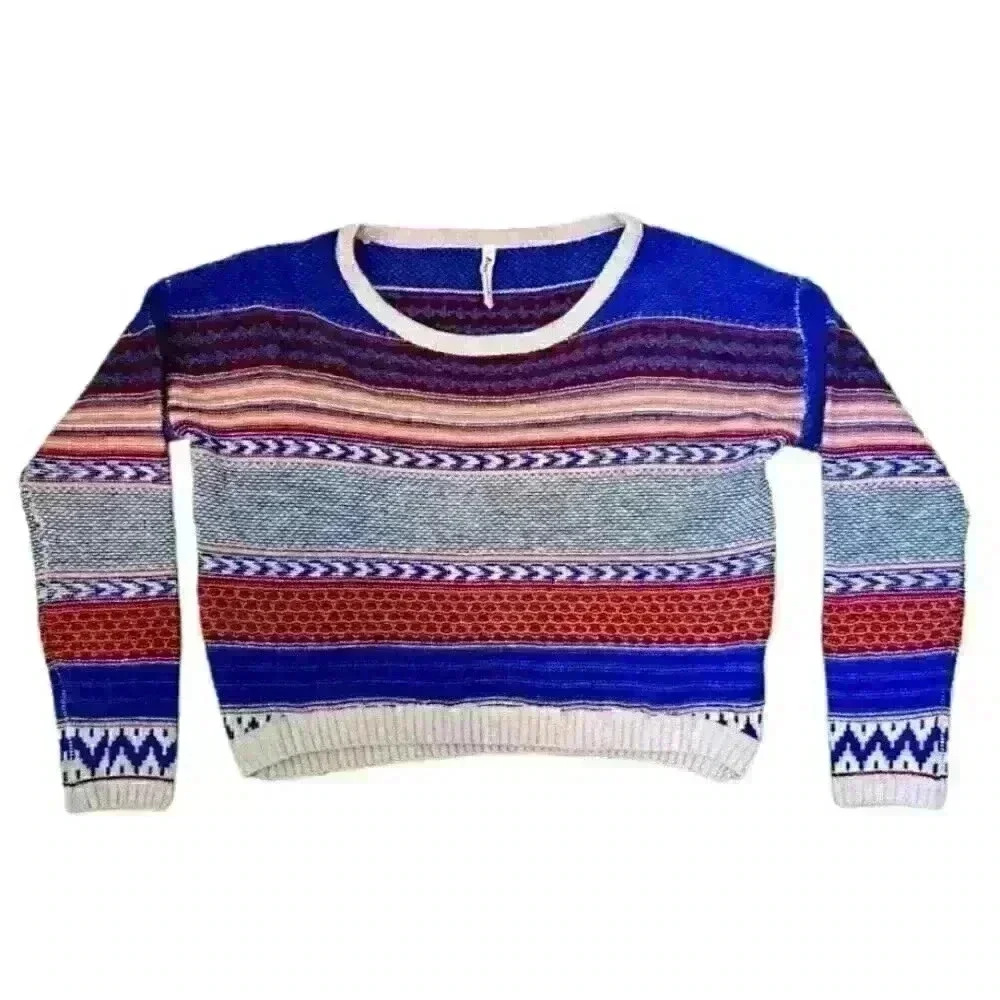 Colorful‎ Love Marks Cropped Striped Woven Women's Sweater